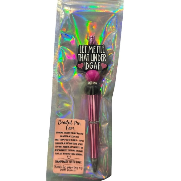 🖊️ Handmade Beaded Pen – Pink “Let Me File That Under IDGAF” Design - Picture 1 of 1